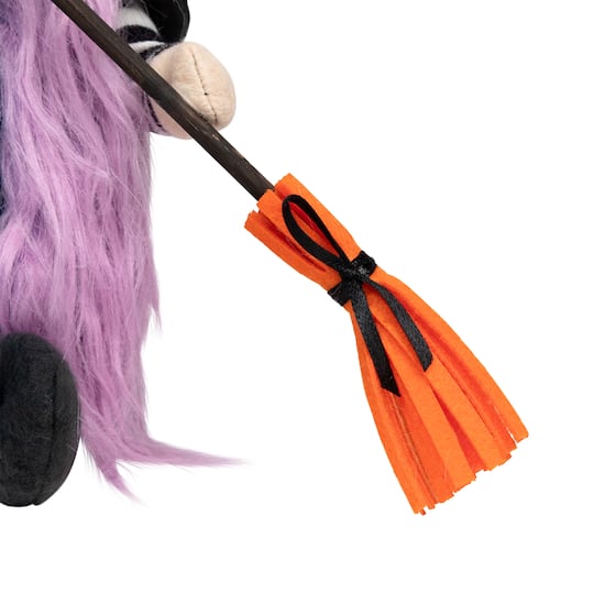 15" Black & Purple Halloween Gnome Witch with Broom